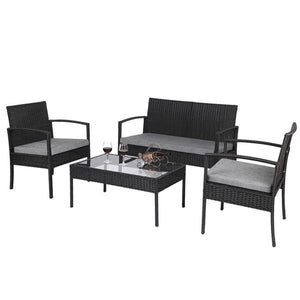 Black Modern 4-Piece Rattan Garden Furniture Set