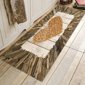 Wooden Heart Print Area Carpet