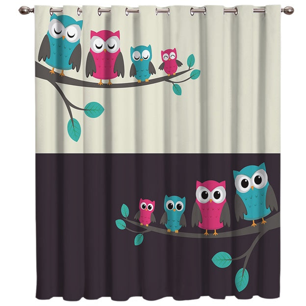 Owl Cartoon Children's Room Curtain