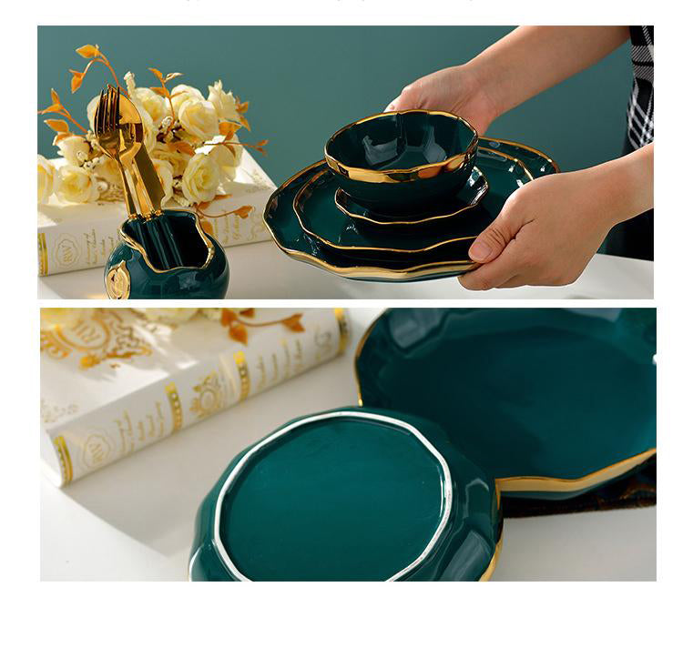 Nordic Royal Green Gold Flatware Ceramic
