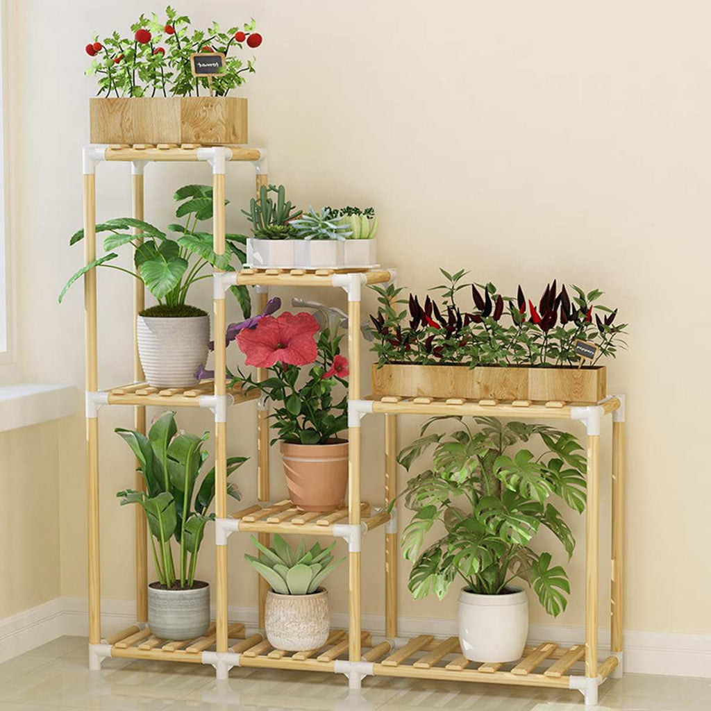Light Brown Wooden Plant Display Shelf - Hansel & Gretel Home Decor