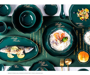 Nordic New Green Gold Dinner Plate Ceramic