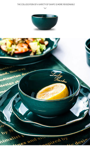 Nordic New Green Gold Dinner Plate Ceramic