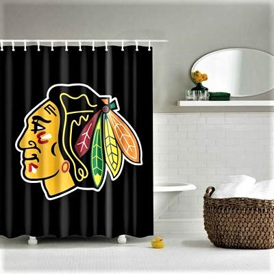 Black and Yellow Polyester Bathroom Curtain