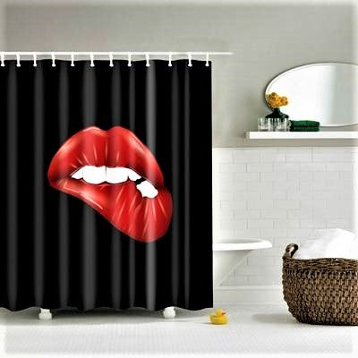 Black and Red Polyester Bathroom Curtain