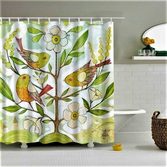Birds Polyester Bathroom Curtain