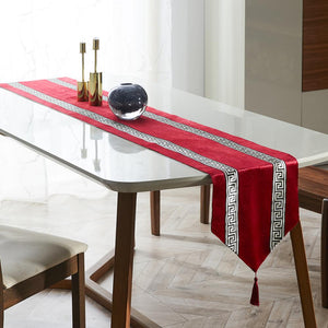 Modern Red Striped Geometric Luxury Cloth Table Runners