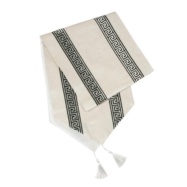 Modern White Striped Geometric Luxury Cloth Table Runners