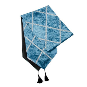 Modern Blue Checkered Geometric Luxury Cloth Table Runners