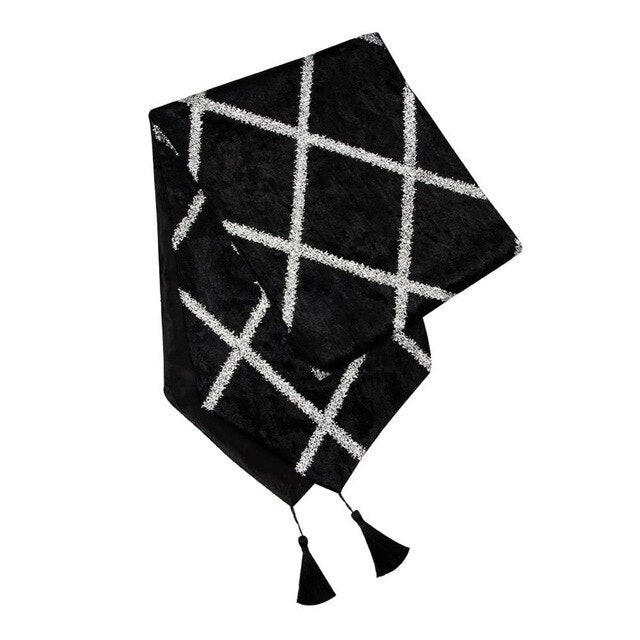 Modern  Black Checkered Geometric Luxury Cloth Table Runners
