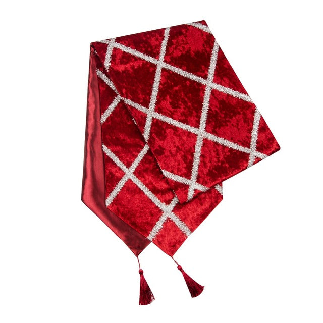 Modern Red Checkered Geometric Luxury Cloth Table Runners