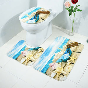 3in1 Flannel Starfish Anti-Slip Toilet Cover Set - Hansel & Gretel Home Decor
