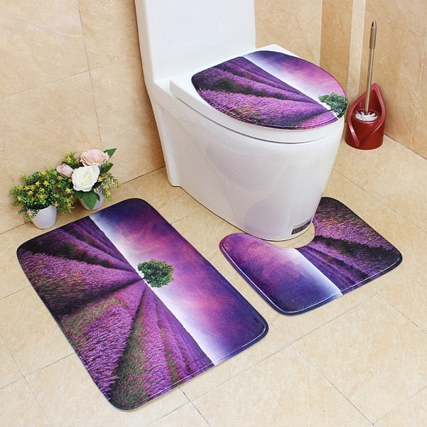 3in1 Flannel Lavender Anti-Slip Toilet Cover Set - Hansel & Gretel Home Decor