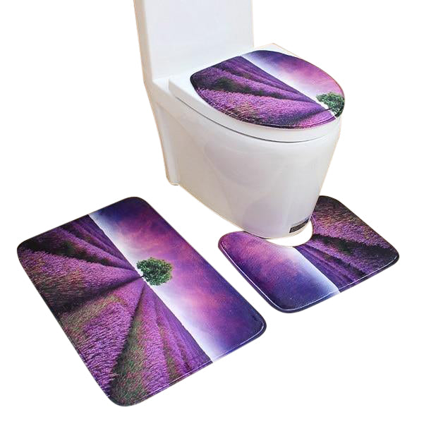 3in1 Flannel Lavender Anti-Slip Toilet Cover Set