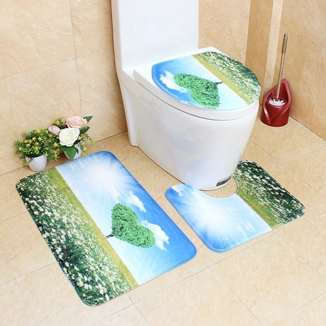 3in1 Flannel Sunshine Anti-Slip Toilet Cover Set - Hansel & Gretel Home Decor