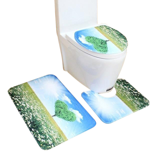 3in1 Flannel Sunshine Anti-Slip Toilet Cover Set