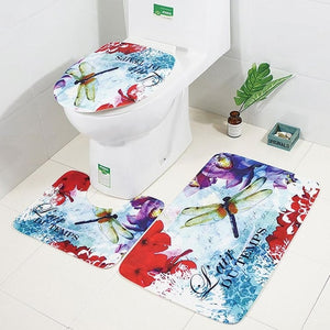 3in1 Flannel Dragonfly Anti-Slip Toilet Cover Set - Hansel & Gretel Home Decor