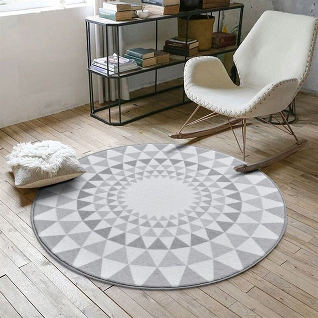 Gray Round Living Room Carpet - Hansel & Gretel Home Decor
