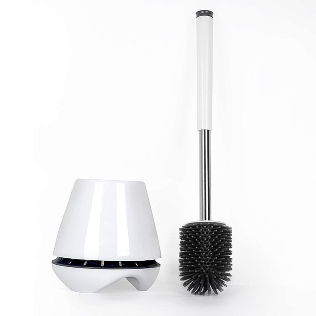 White Silicone Head Toilet Brush And Holder