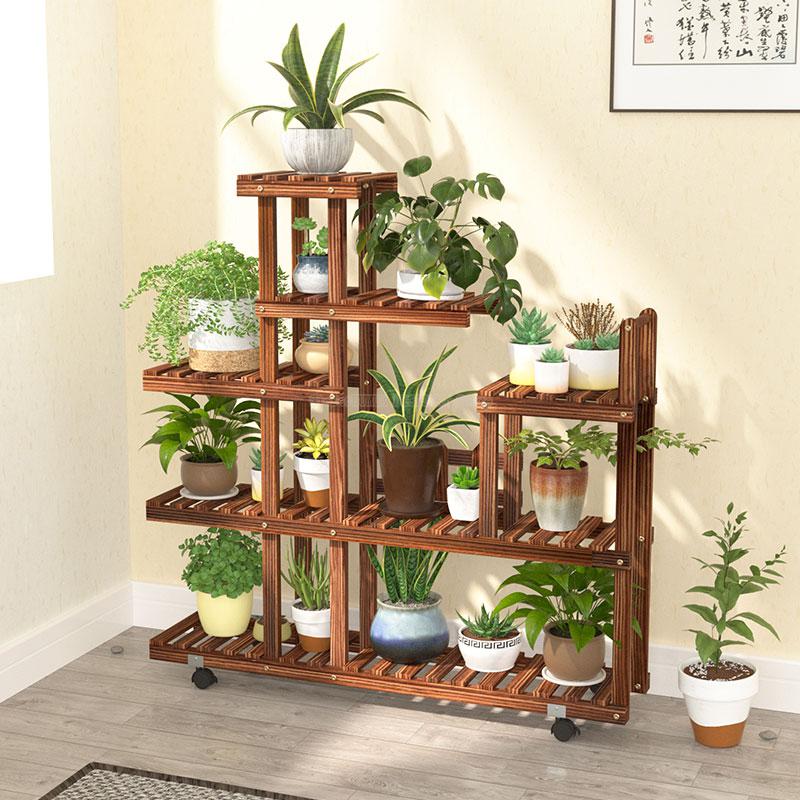 Wooden Brown Decorative Multi-Layer Plant Display Shelf - Hansel & Gretel Home Decor