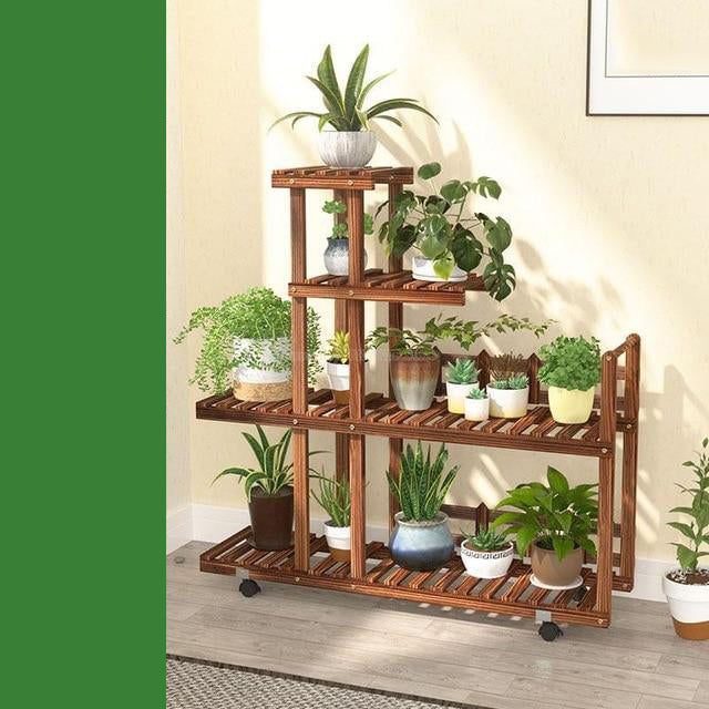 Wooden  Brown Decorative Multi-Layer Plant Display Shelf
