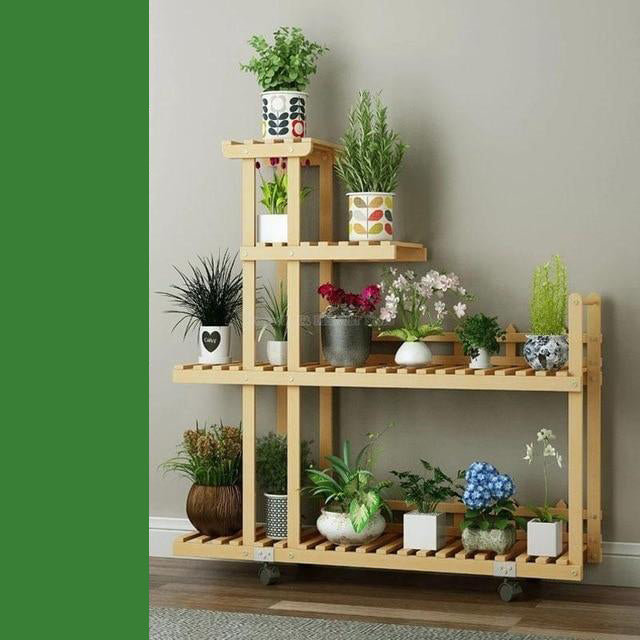 Wooden Light Brown Decorative Multi-Layer Plant Display Shelf
