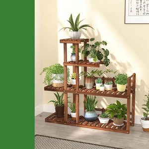 Wooden Brown Decorative Multi-Layer Plant Display Shelf