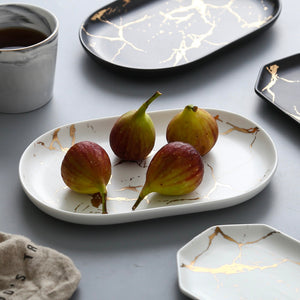 European White Black Golden Ceramic Dishes