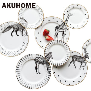 Nordic Animal Print Ceramic Dinner Plate