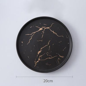 Gold Marble Glazed Black Ceramic Plates