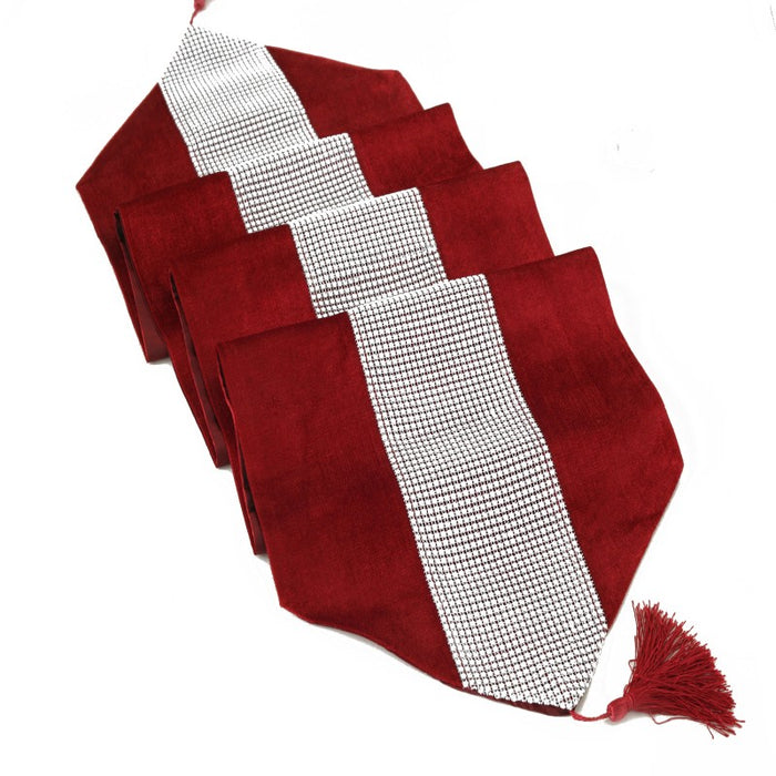 Modern Red Flannel Diamond Table Runners with Tassels