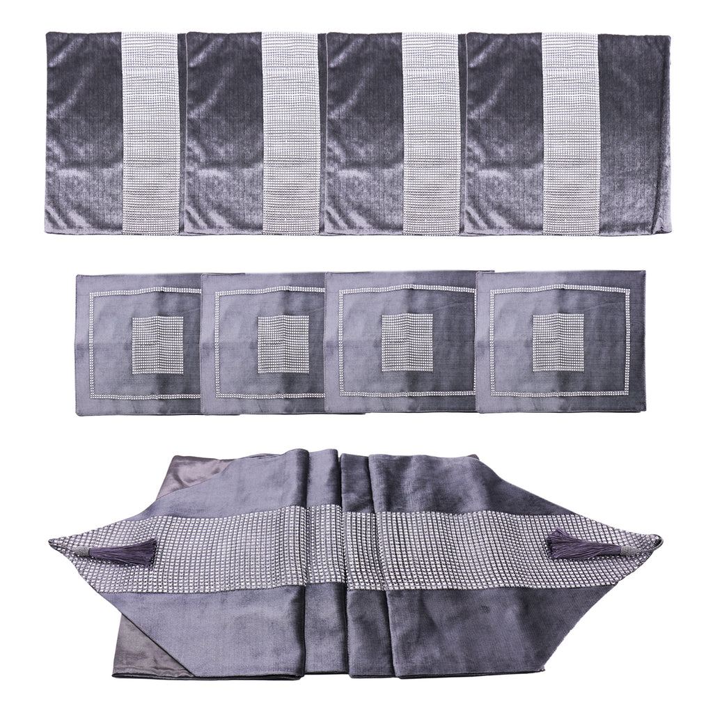Modern Gray Flannel Diamond Table Runners with Tassels