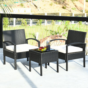 Black Modern 3-Piece Rattan Garden Furniture Set