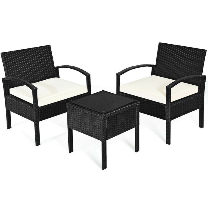 Black Modern 3-Piece Rattan Garden Furniture Set