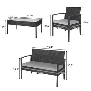 Black Modern 4-Piece Rattan Wicker Garden Furniture Set