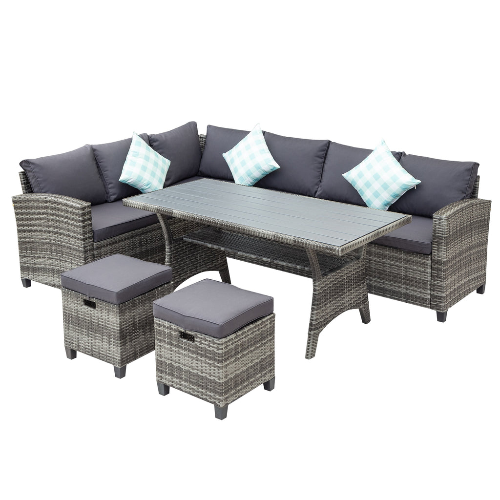 Gray Modern 5-Piece Rattan Garden Furniture Set