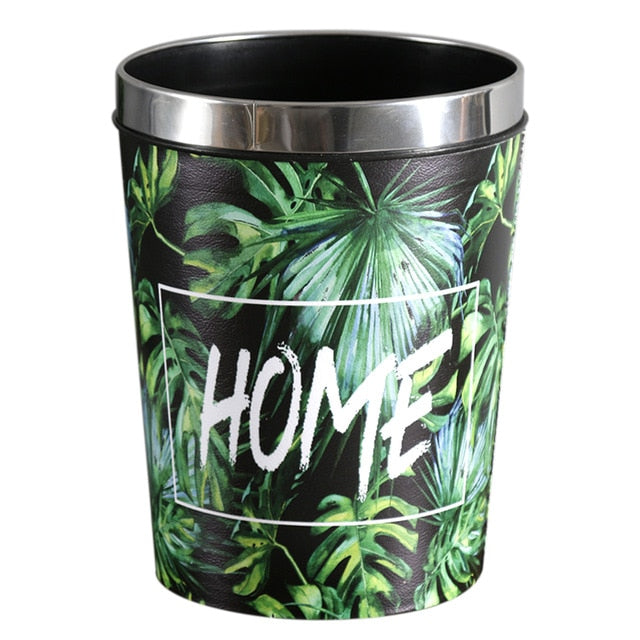Nordic Style Round Trash Can Leafy Print