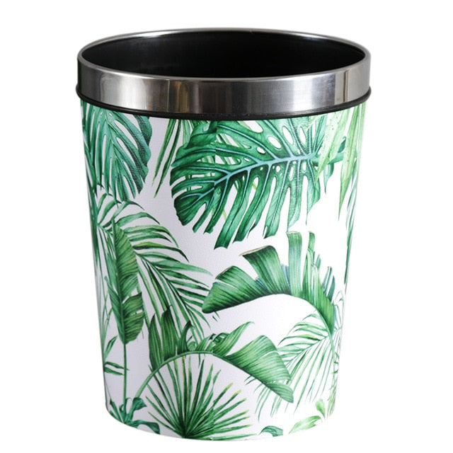 Nordic Style Round Trash  Can Tropical Print