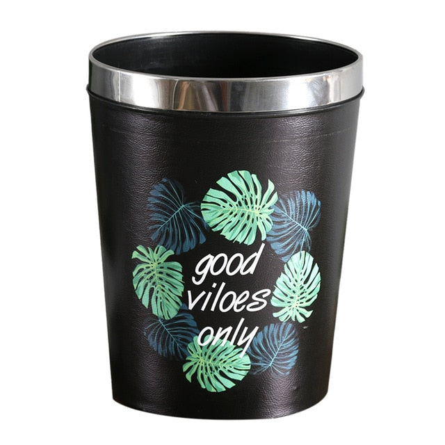 Nordic Style Round Trash Can Leaf Print