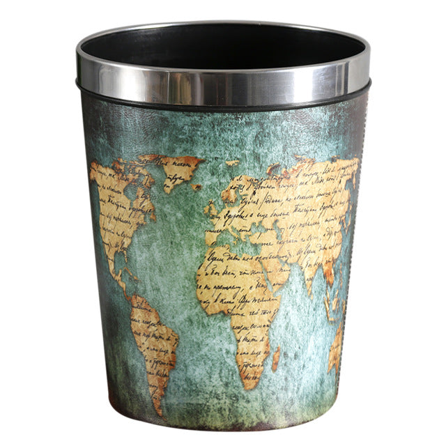 Nordic Style Round Trash Can Map Print