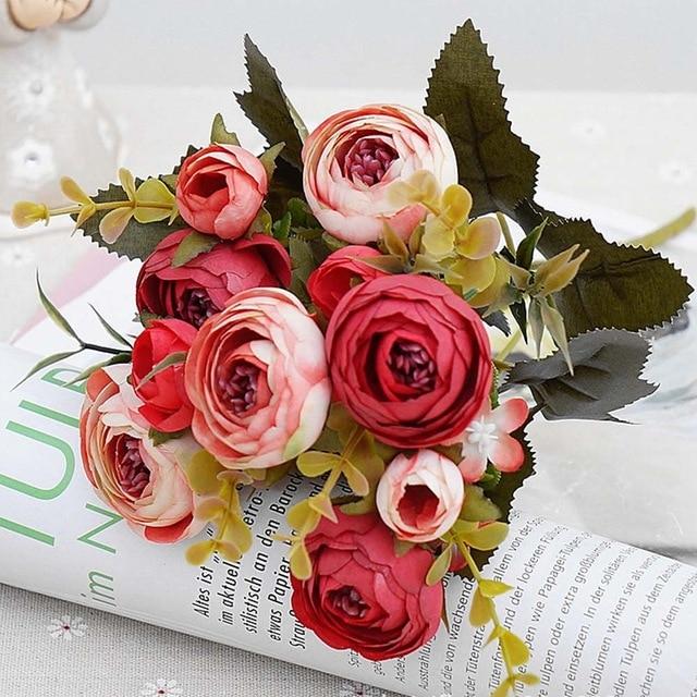 Red and Pink Artificial Flowers Rose Bouquet - Hansel & Gretel Home Decor