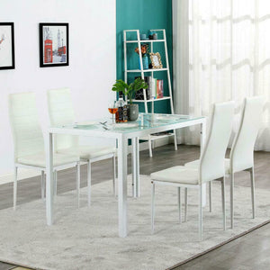 Missouri White Glass Dining Table and Chairs Set - Hansel & Gretel Home Decor