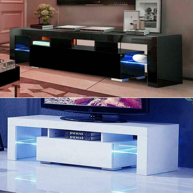 High Gloss TV Stand Unit Cabinet w/LED Shelves Drawers Remote Control