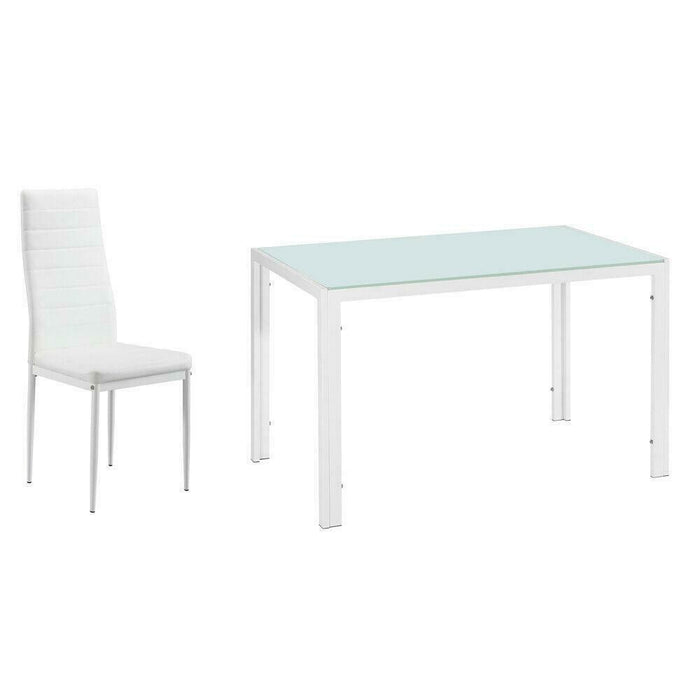 Missouri White Glass Dining Table and Chairs Set