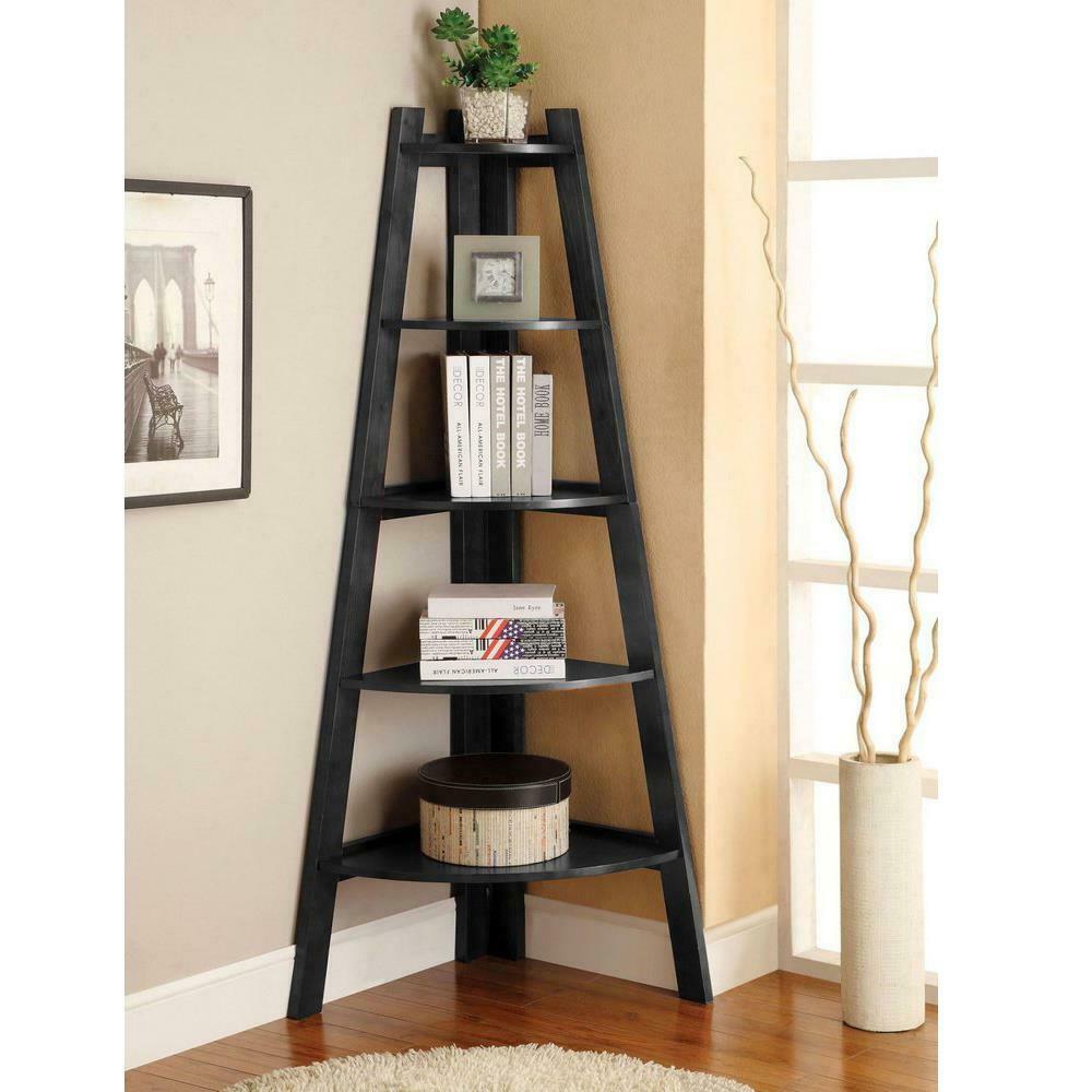 5 Shelves Corner Shelf Stand Wood Display Storage Home Furniture 5 Tier Expresso