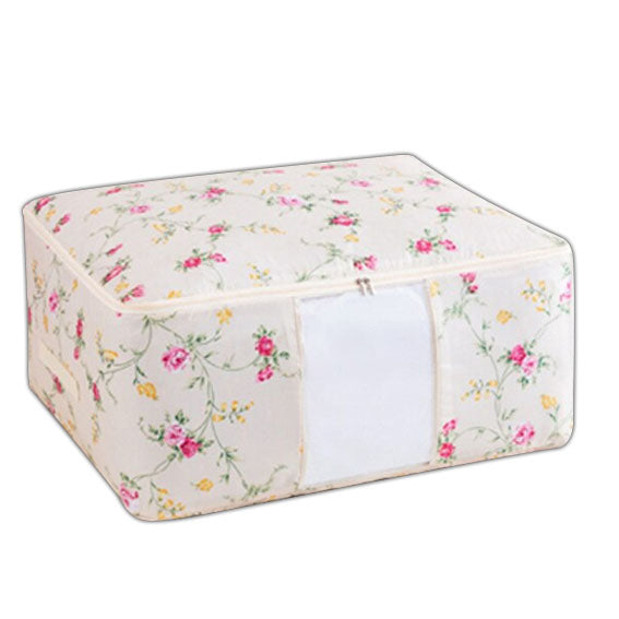 Square White Floral Storage Bag