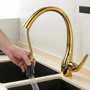 Brass Gold Kitchen Faucet Pull Out and Rotatable - Hansel & Gretel Home Decor