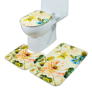 3in1 Flannel Flower Design Anti-Slip Toilet Cover Set - Hansel & Gretel Home Decor