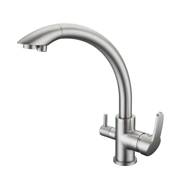 Solid Brass Brushed Nickel Kitchen Faucet Swivel Spout - Hansel & Gretel Home Decor