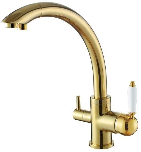 Solid Brass Polished Gold Kitchen Faucet Swivel Spout